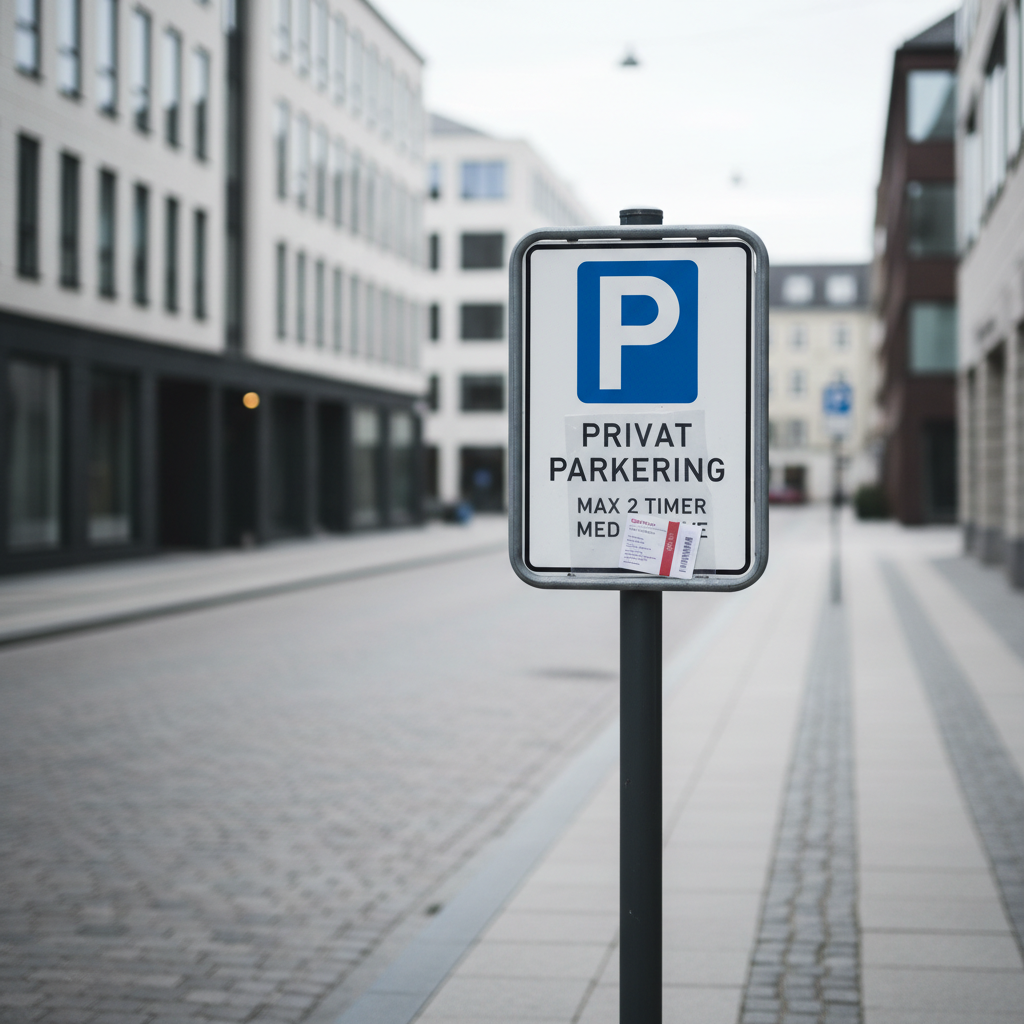 Person holder parkeringsafgift og gennemgår dokumenter ved et nordisk skrivebord