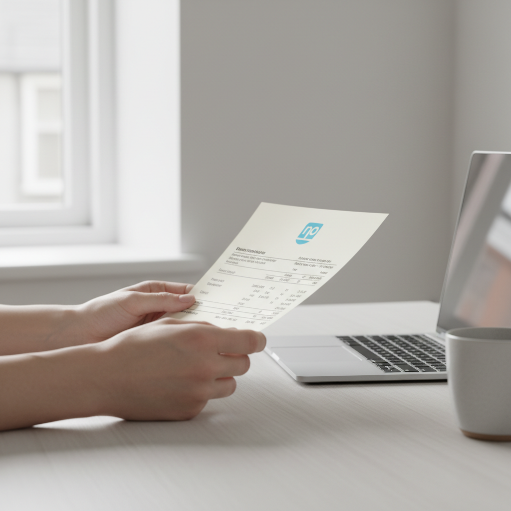 Person gennemgår kvittering og dokumenter i forbindelse med reklamation over defekt vare